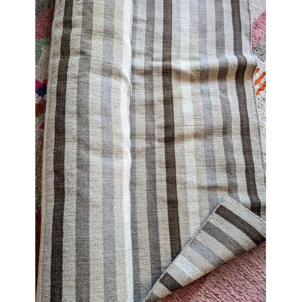 Vintage Turkish Sisal Kilim Rug 8×5 Minimalist Striped Handwoven Flatweave‎ Rug